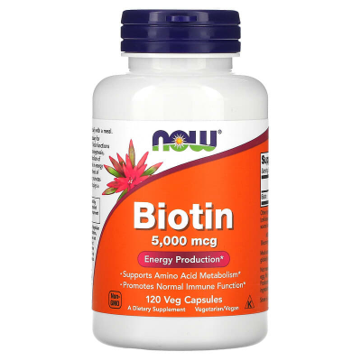 Біотин, Biotin, Now Foods, 5000 мкг, 120 вегетаріанських капсул