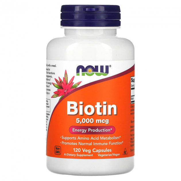 Біотин, Biotin, Now Foods, 5000 мкг, 120 вегетаріанських капсул