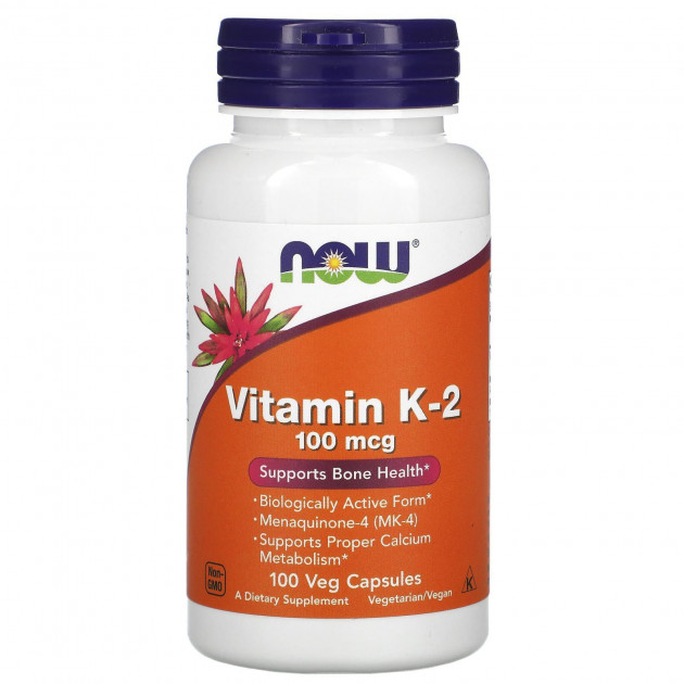 Вітамін К-2, Vitamin K-2, Now Foods, 100 мкг, 100 вегетаріанських капсул