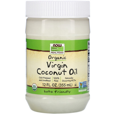 Кокосова олія, Coconut Oil, Now Foods, Real Food, першого віджиму, органічна, 355 мл