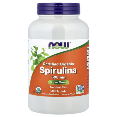 Спіруліна, Spirulina, NOW  Foods, сертифікована, органічна, 500 мг, 500 таблеток