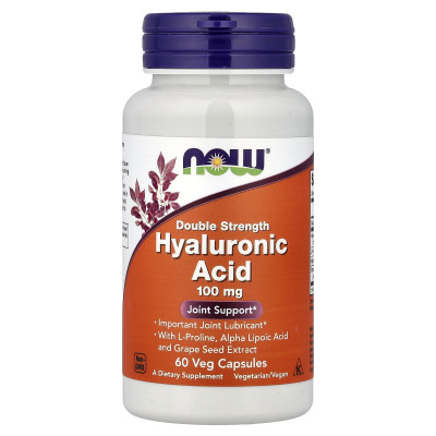 Гіалуронова кислота, Hyaluronic Acid, Now Foods, подвійна сила, 100 мг, 60 вегетаріанських капсул