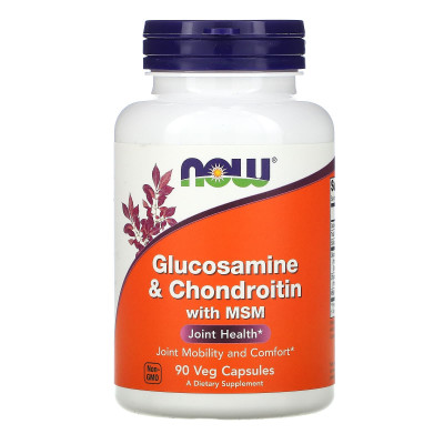 Глюкозамін та хондроїтин з MСM, Glucosamine & Chondroitin with MSM, Now Foods, 90 рослинних капсул
