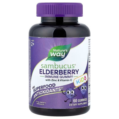 Підтримка імунітету у дітей віком від 2 років, Immune Gummy with Zinc & Vitamin C, Nature's Way, бузина з цинком та вітаміном C, 60 жувальних цукерок