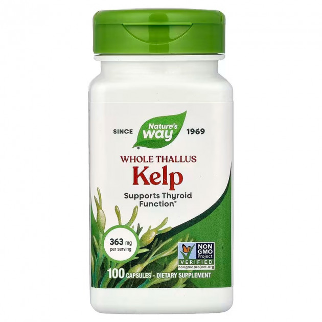 Ламінарія, Kelp, Whole Thallus, Nature's Way, 363 мг, 100 веганських капсул