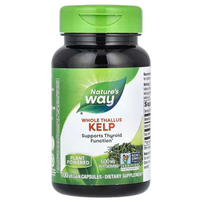 Ламінарія, Kelp, Whole Thallus, Nature's Way, 600 мг, 100 веганських капсул