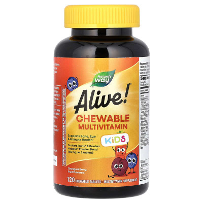 Вітаміни для дітей Alive! зі смаком апельсина і ягід, Multi-Vitamin, Nature's Way, 120 жувальних таблеток