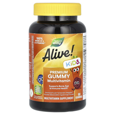 Мультивітаміни для дітей, вишня, виноград і апельсин, Alive! Multi-Vitamin, Nature's Way, 90 жувальних цукерок