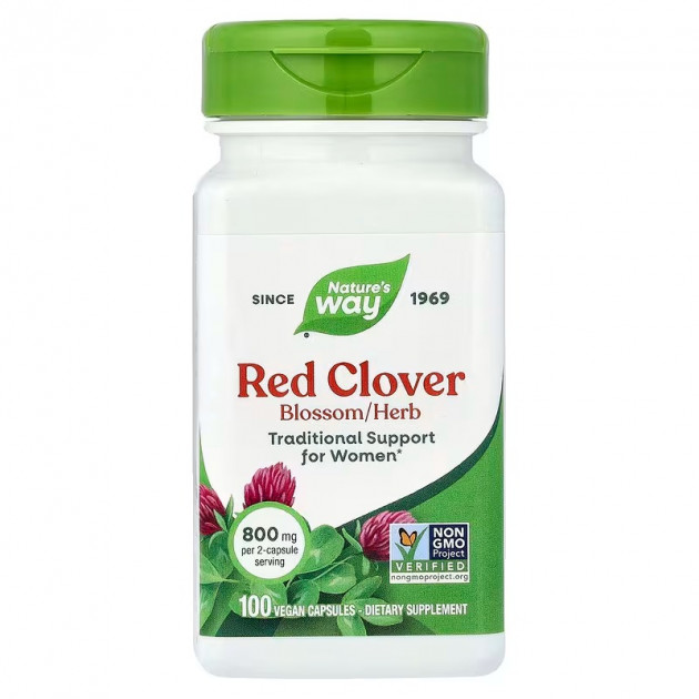 Червона конюшина, Red Clover, Nature's Way, трава та квіти, 800 мг, 100 веганських капсул (400 мг у капсулі)