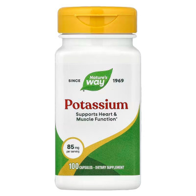 Калій, Potassium, Nature's Way, підтримка роботи серця та м'язів, 85 мг, 100 капсул