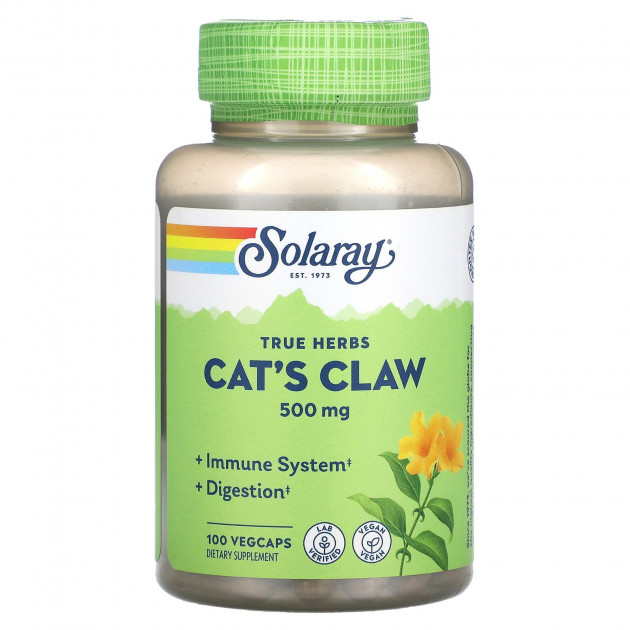 Котячий кіготь, Cat's Claw, Solaray, для веганів, 500 мг, 100 капсул