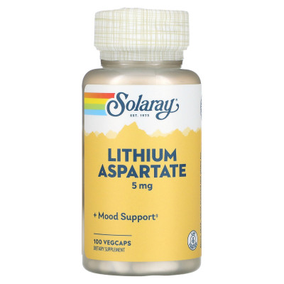 Літій, Lithium Aspartate, Solaray, 5 мг, 100 капсул