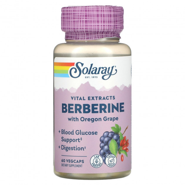 Берберін, Berberine, Solaray, екстракт кореня, 60 рослинних капсул