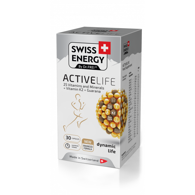 Вітаміни та мінерали з гуараною, ACTIVELIFE 25 Vitamins and Minerals+Vitamin K2+Guarana, Swiss Energy, 30 капсул