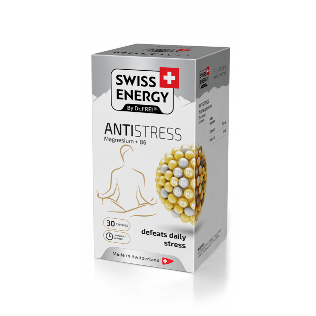 Анти-стрес, ANTISTRESS Magnesium+B6, Swiss Energy, магній та вітамін В6, 30 капсул