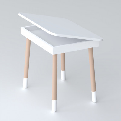 Детский деревянный столик с откидным верхом 53×60×45, стол с нишей в детскую, белый