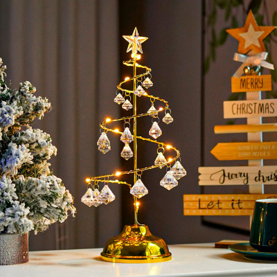 Настольная лампа-ночник SDS001 Хрустальная ёлочка от батареек декоративный светильник новогодний Теплый свет