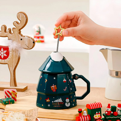 Рождественская чашка "Merry Christmass" Елка кружка в форме новогодней елки в подарочной упаковке Green