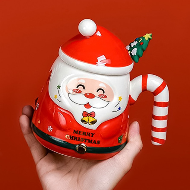 Рождественская чашка "Merry Christmass" Санта JJX001 кружка в форме Санты с ложечкой в подарочной упаковке Red