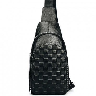 Мужской рюкзак на одно плечо 18х31х6, кожаный слинг, черный