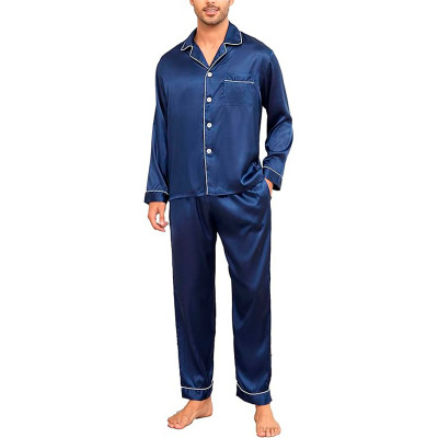 Комплект мужской пижамы TZ21762 Синий рубашка с длинным рукавом и штанами  2XL