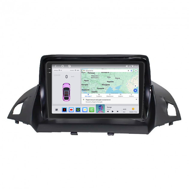 Штатная магнитола Lesko для Ford Escape III Рестайлинг 2015-2019 экран 9" 4/64 QLED CarPlay 4G Wi-Fi GPS 360 Prime