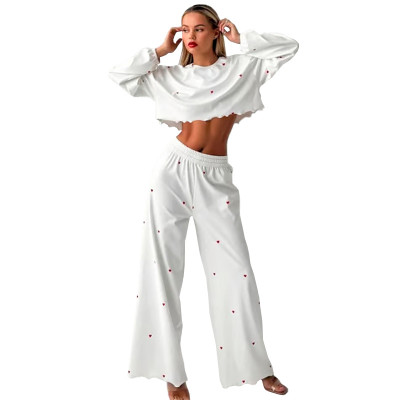 Женский костюм 2ZYCK8006B1 для дома пижама белый с сердечками M