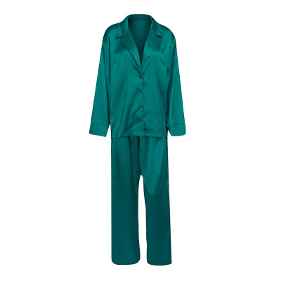 Женский шелковый комплект для дома и сна 2SYCK1315 рукашка и штаны женская пижама атласная Изумрудный S