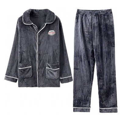 Комплект мужской пижамы CK-206 Gray рубашка с длинным рукавом и штанами теплая XL