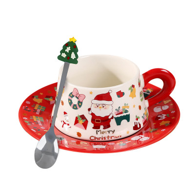 Рождественская чашка "Merry Christmass" Санта-Клаус JJX005 кружка с блюдцем с ложечкой новогодняя в подарочной упаковке Red