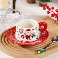 Рождественская чашка "Merry Christmass" Санта-Клаус JJX005 кружка с блюдцем с ложечкой новогодняя в подарочной упаковке Red
