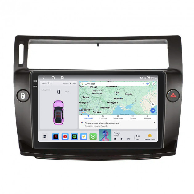 Штатная магнитола Lesko для Citroen C4 I 2004-2014 экран 9" 4/64 QLED CarPlay 4G Wi-Fi GPS 360 Prime