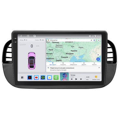 Штатная магнитола Lesko для Fiat 500 II 2007-2015 экран 9" 4/64 QLED CarPlay 4G Wi-Fi GPS 360 Prime