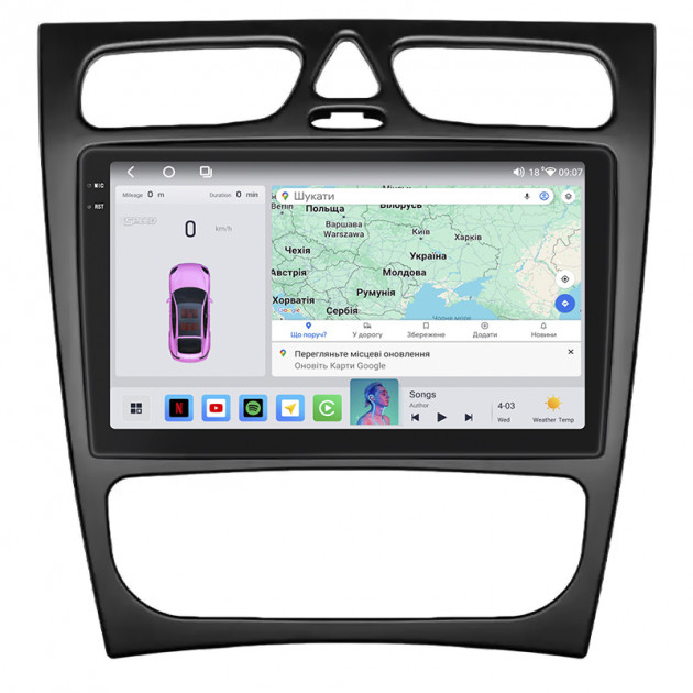 Штатная магнитола Lesko для Mercedes-Benz C-Класс II (W203) 2000-2004 экран 9" 4/64 QLED CarPlay 4G Wi-Fi GPS 360 Prime