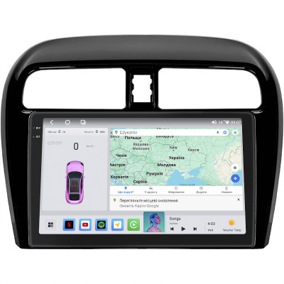 Штатная магнитола Lesko для Mitsubishi Mirage VI Рестайлинг 2 2019-н.в. экран 9" 4/64 QLED CarPlay 4G Wi-Fi GPS 360 Prime