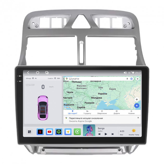 Штатная магнитола Lesko для Peugeot 307 I Рестайлинг 2005-2008 экран 9" 4/64 QLED CarPlay 4G Wi-Fi GPS 360 Prime