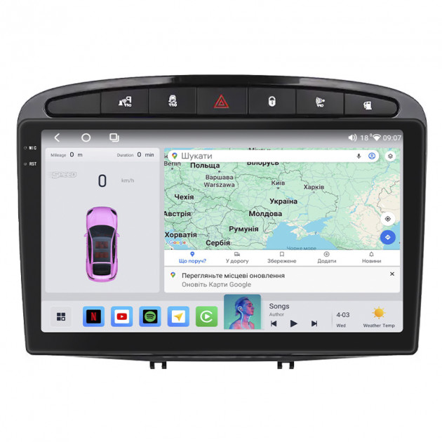 Штатная магнитола Lesko для Peugeot 308 I 2007-2011 экран 9" 4/64 QLED CarPlay 4G Wi-Fi GPS 360 Prime