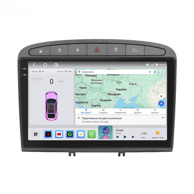 Штатная магнитола Lesko для Peugeot 308 I Рестайлинг 2011-2015 экран 9" 4/64 QLED CarPlay 4G Wi-Fi GPS 360 Prime