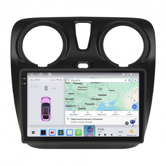 Штатная магнитола Lesko для Dacia Dokker I Рестайлинг ver 2 2017-н.в экран 9" 4/64 QLED CarPlay 4G Wi-Fi GPS 360 Prime