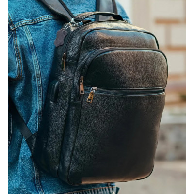Рюкзак кожаный для мужчины 29х40х15, черный цвет