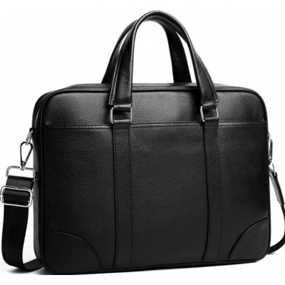 Мужская кожаная классическая сумка для ноутбука и документов 40x30x8, вместительный портфель для бумаг KL-63834, черный