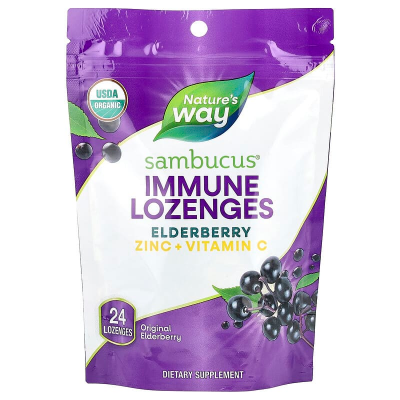 Чорна бузина, підтримка імунітету, Sambucus Elderberry, Immune, Nature's Way, органік, 24 льодяники