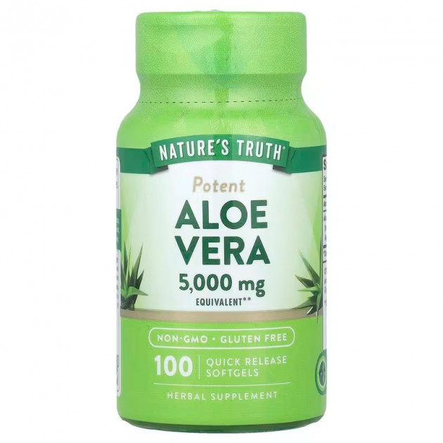Алое Вера, Aloe Vera, Potent, Nature's Truth, 5000 мг, 100 гелевих капсул швидкого вивільнення