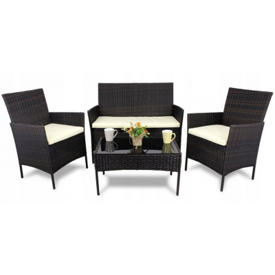 Комплект мебели из ротанга (Диван + 2 кресла + стол) для сада кафе террасы, Коричневый