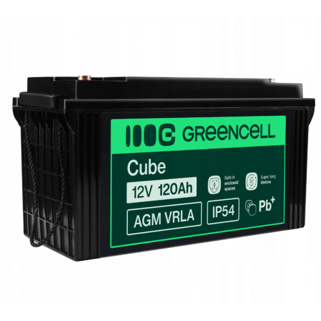 Акумулятор Green Cell AGM VRLA 12V 120Ah IP54 не потребує облуговування (термін служби - 5 років)