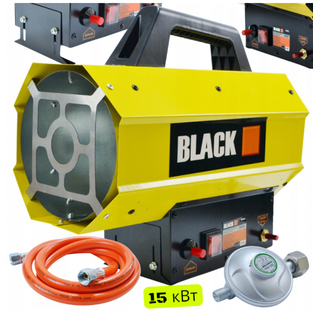 Газовий обігрівач / Газова теплова гармата (дуйка) 15 кВт BLACK (Пропан/Бутан) + шланг і редуктор (Польща)