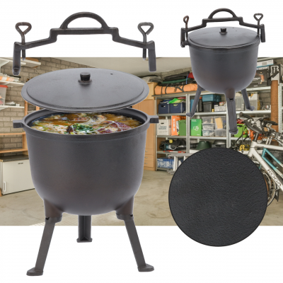 Туристический чугунный котелок 11 л Garden Line на 3 ножках с крышкой и ручкой для переноски (Польша)