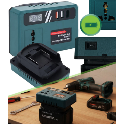 Аккумуляторный инвертор напряжения (18–21 В → 220 В) 150 Вт, портативный аккумулятор для зарядки устройств (USB, USB-C)