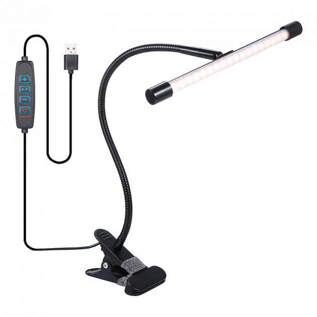 Настольная LED лампа M006-1 с прищепкой переносная светодиодная гибкая USB Black