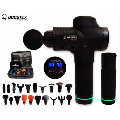 Ударный массажер тригерных точек Boostex PRO MАХ-30 режимов +20 насадок, +запасная батарея 2500am/h +кейс в подарок